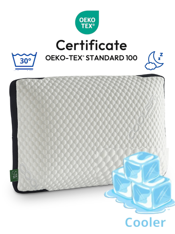 Pernă din burete integral perforat Visco cu husă răcoritoare 60x40x14 cm 1250 gr suport pentru umeri