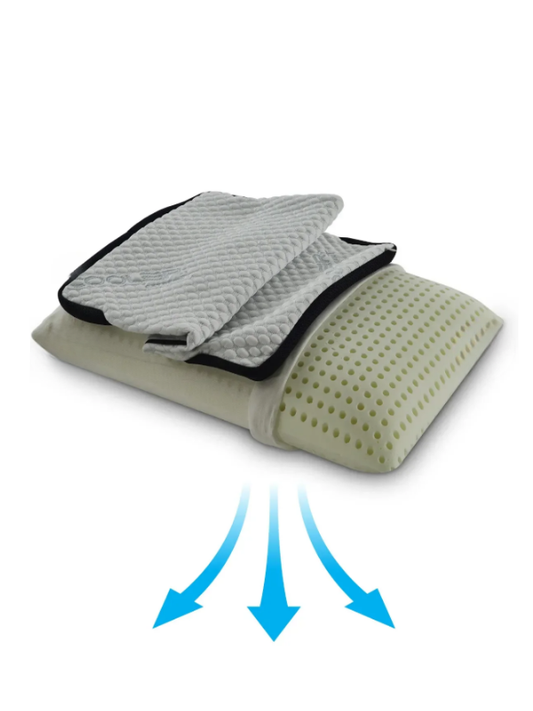 Pernă din burete integral perforat Visco cu husă răcoritoare 60x40x14 cm 1250 gr suport pentru umeri