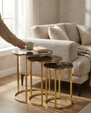 Set Mese de Cafea Rotunde – Design Elegant cu Blat din Sticlă și Structură Metalică