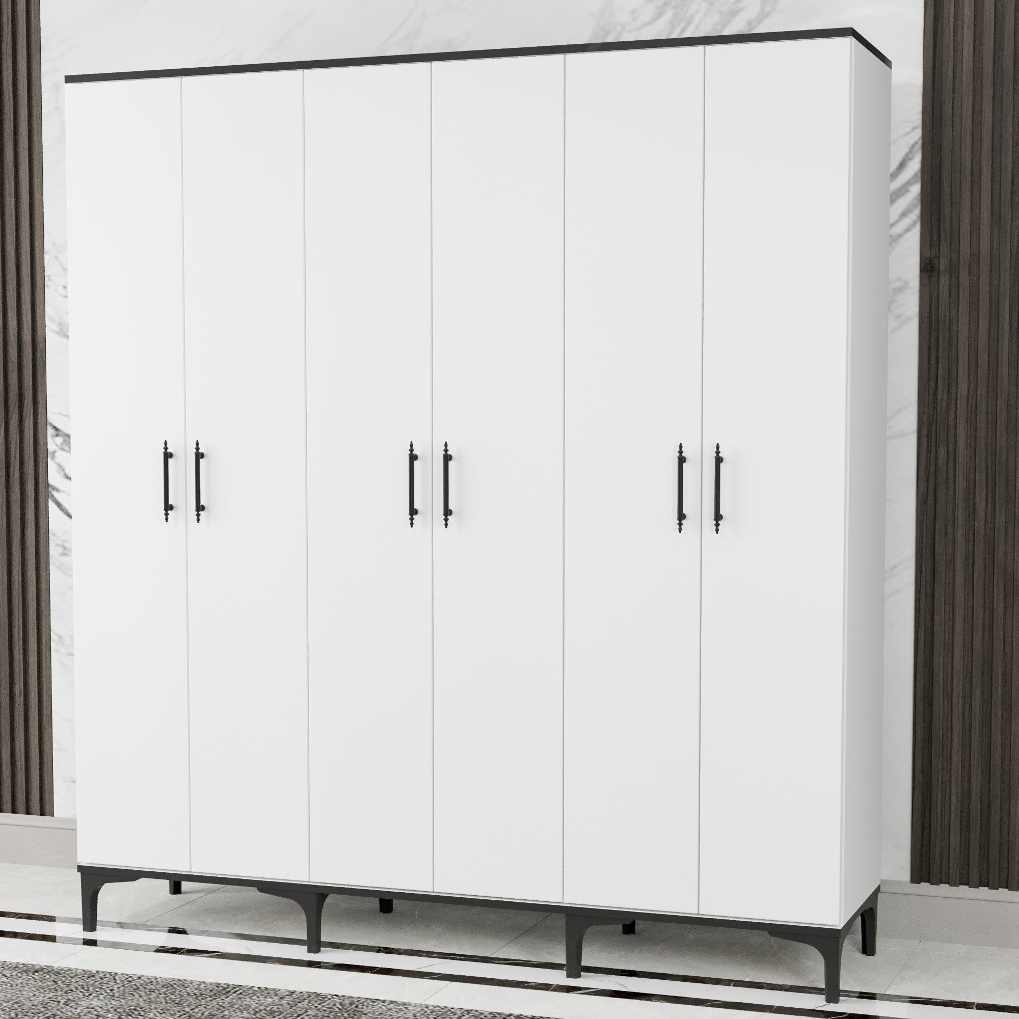 Dulap Desire cu 6 Uși – Design Modern, Spațios și Elegant, Alb Lucios