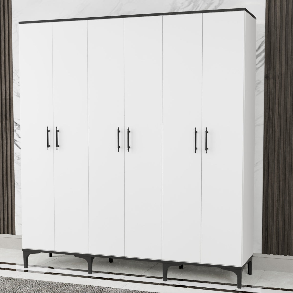 Dulap Desire cu 6 Uși – Design Modern, Spațios și Elegant, Alb Lucios