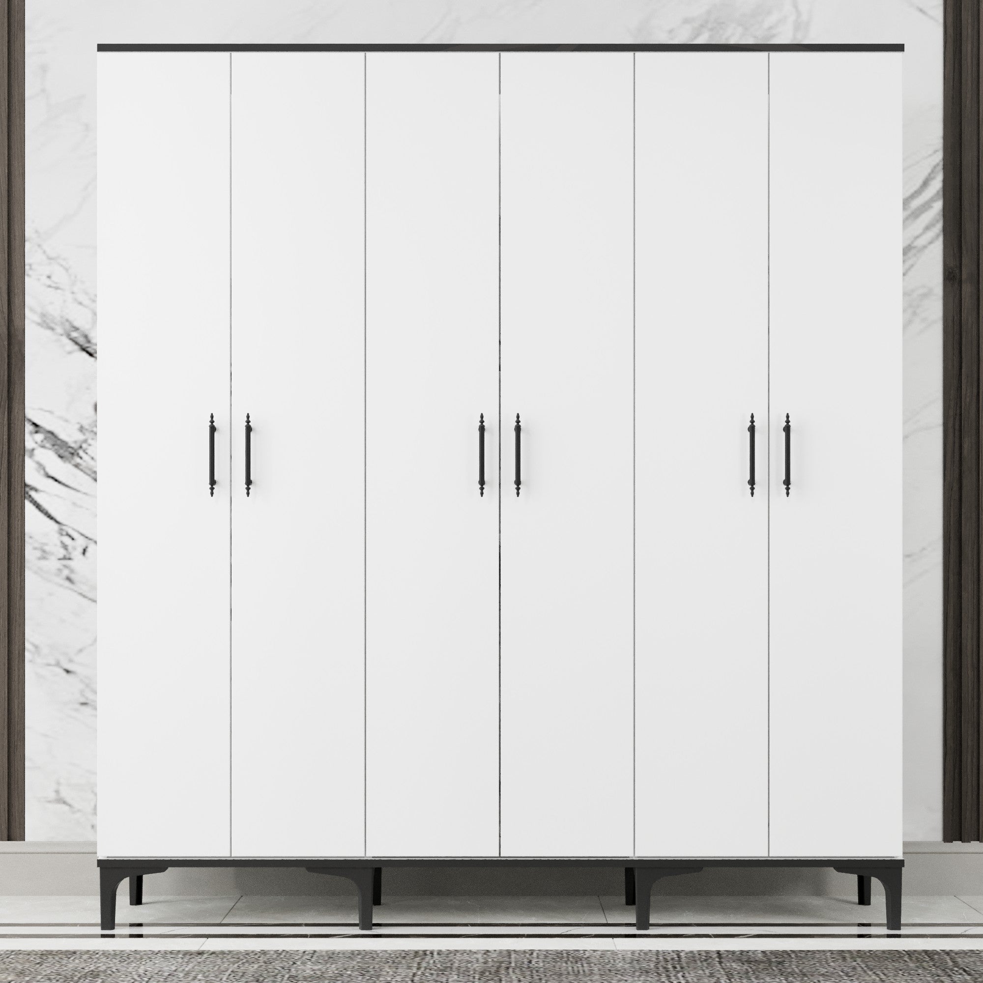 Dulap Desire cu 6 Uși – Design Modern, Spațios și Elegant, Alb Lucios