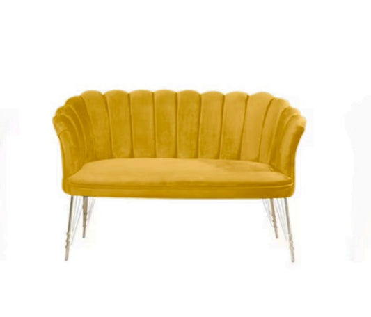 Canapea 3 ( triplu ) (Daisy) Mustar Babyface textil, picioare metalice placate cu aur / Desire Furniture - Desire Furniture