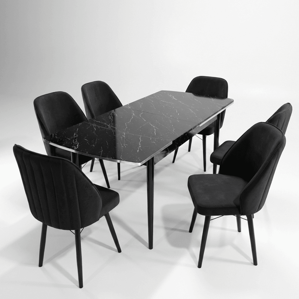 Sormis Set Extensibila 80x 135 (80 x 178) Si Scaun 6 Buc Negru Picior Negru