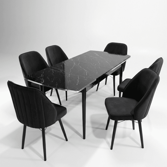 Sormis Set Extensibila 80x 135 (80 x 178) Si Scaun 6 Buc Negru Picior Negru
