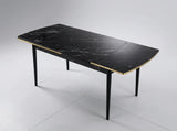 Verona Set Masa Extensibila (Negru Marmura)  80x 135 (80 x 178) Si Scaun 6 Buc, Aur Detalii, Horeca, Bucatarie, Living