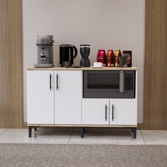 Dulap Multifuncțional pentru Colțul de Cafea Desire – Design Modern, Stejar &amp; Alb Lucios
