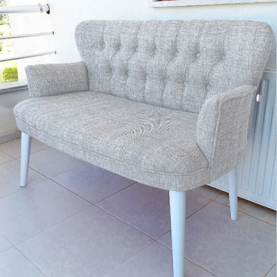 Set Canapea Pera Tea Set - Material textil de in - Picioare din lemn alb - Cadru carpen - Crem