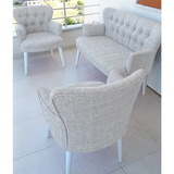 Set Canapea Pera Tea Set - Material textil de in - Picioare din lemn alb - Cadru carpen - Crem