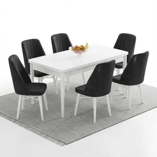 Babyface Madrid Set Masa Extensibila 80 x 130-170 cm  si Scaune 6 Bucati Gri Antracit
