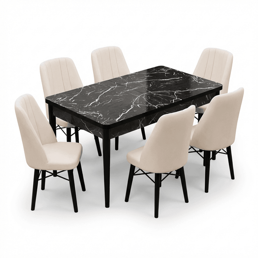 Babyface Madrid Set Masa Extensibila 80 x 130-170 cm si Scaune 6 bucati Crem