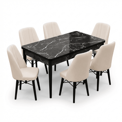 Babyface Madrid Set Masa Extensibila 80 x 130-170 cm si Scaune 6 bucati Crem