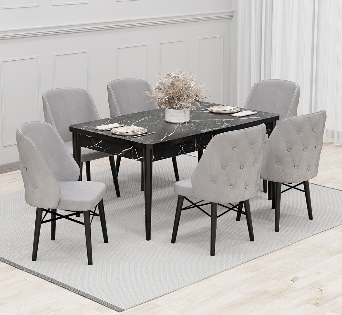 Babyface Lexus Set masa (extensibila) si scaune (2,4 sau 6 bucati) Gri / Desire Furniture - Desire Furniture