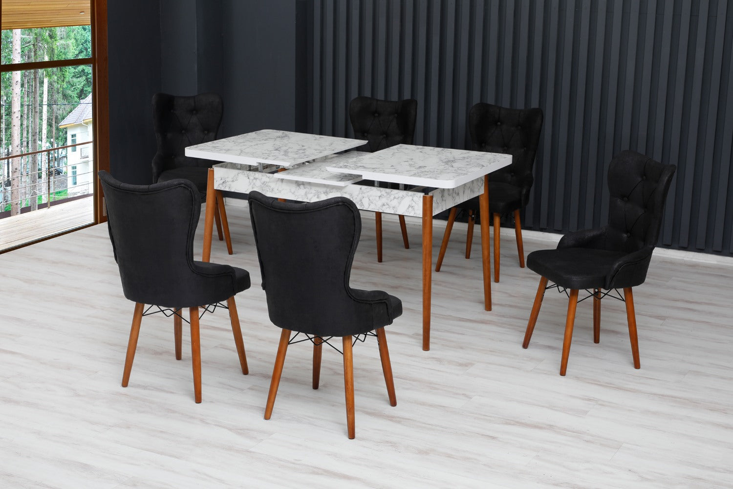 Lord Set masa 80*170 (extensibila) si scaune (6 bucati) Negru / Desire Furniture - Desire Furniture