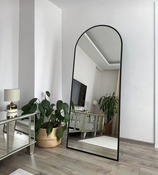 Negru Oglindă ovală demontabilă, cu ramă metalică, 180x70 cm, lungime întreagă, model, Influencer, Dormito