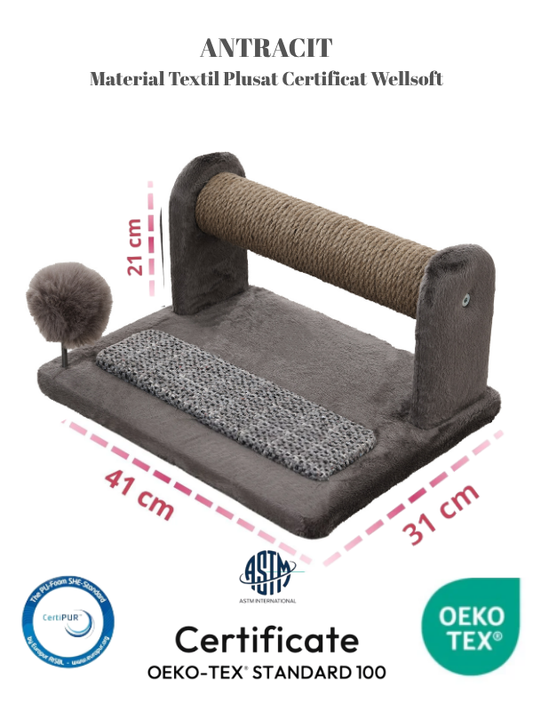 Stalp de zgariat pentru pisici Desire, cu jucărie pompon, 41x31x21cm, material WellSoft