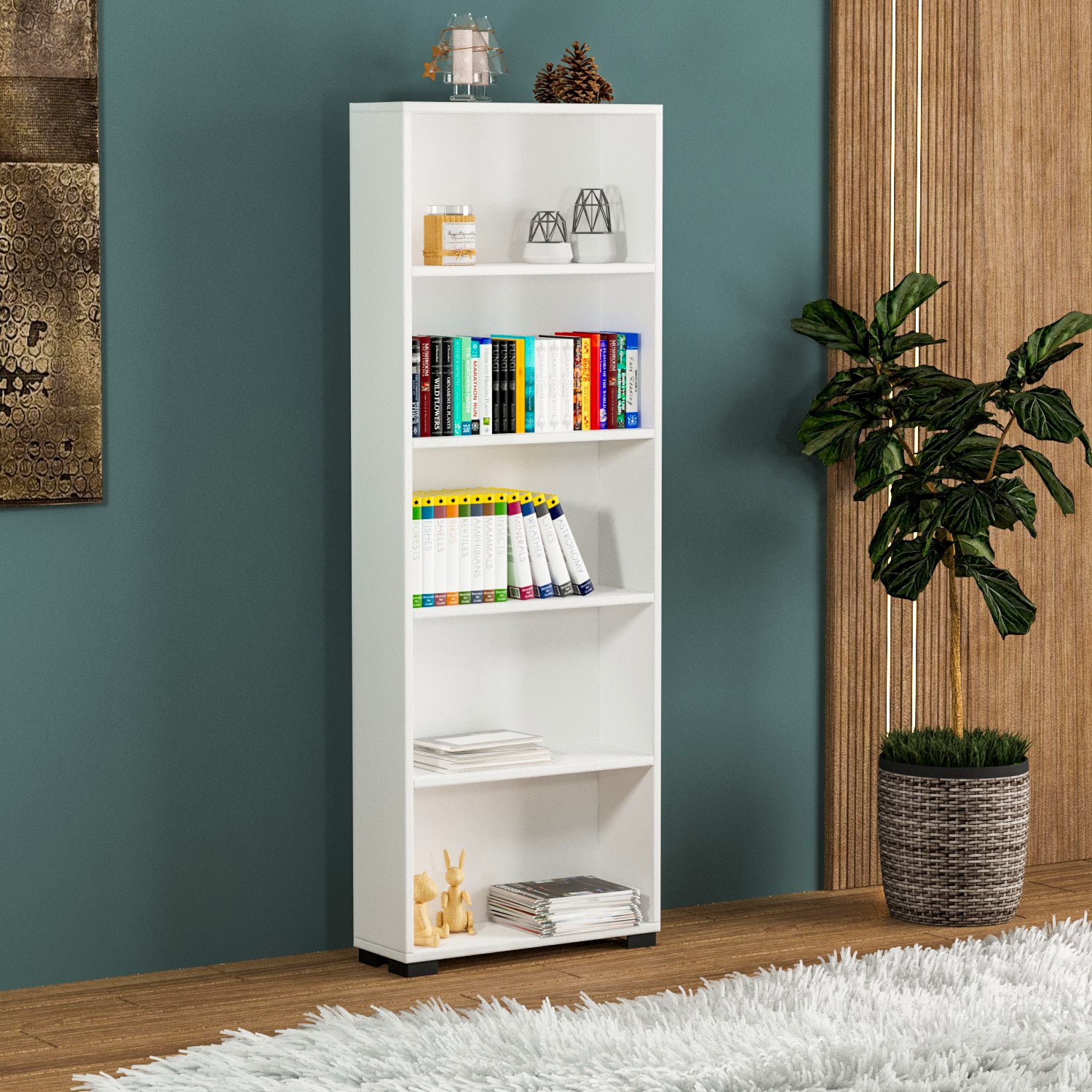 Bibliotecă Multifuncțională – Design Modern, Alb Lucios, PAL Premium
