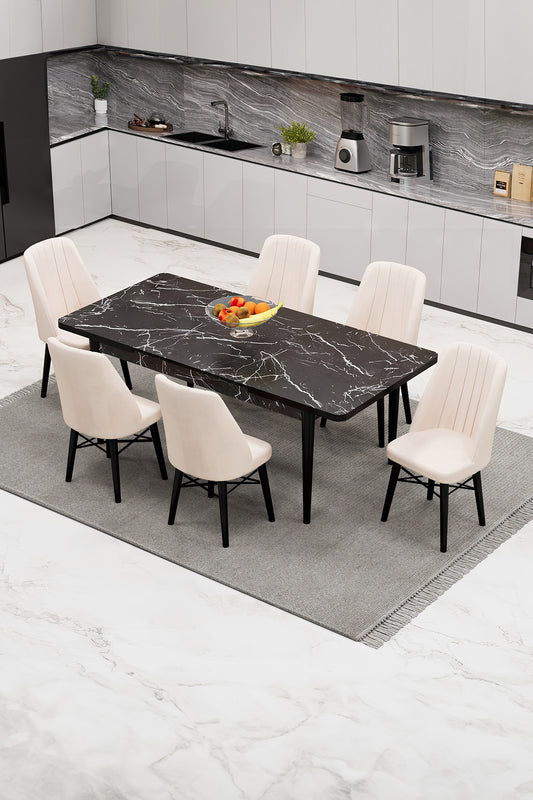 Babyface Madrid Set Masa Extensibila 80 x 130-170 cm si Scaune 6 bucati Crem