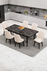 Babyface Madrid Set Masa Extensibila 80 x 130-170 cm si Scaune 6 bucati Crem