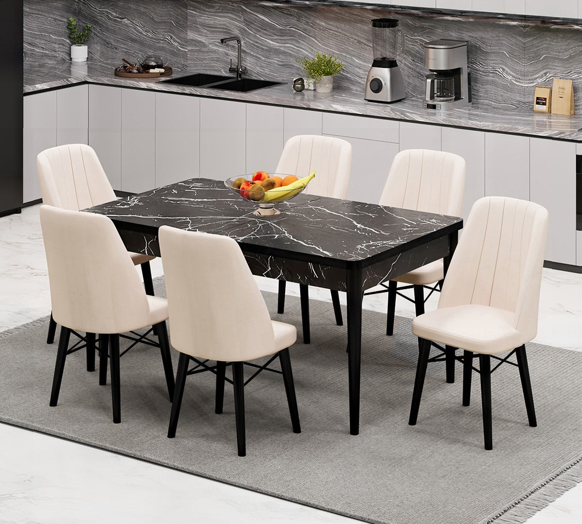 Babyface Madrid Set masa (extensibila) si scaune (2,4 sau 6 bucati) Crem / Desire Furniture - Desire Furniture