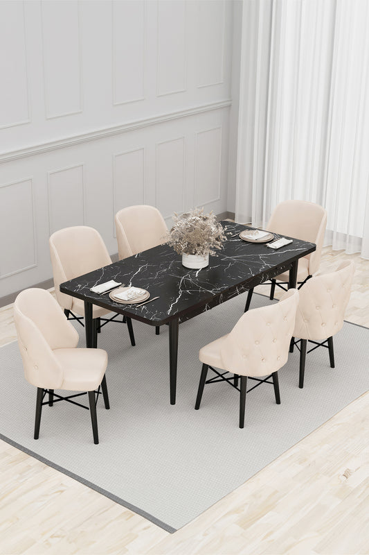 Lexus Set Masa Extensibila 80 x 130-170 cm si Scaune 6 bucati Crema