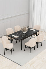 Lexus Set Masa Extensibila 80 x 130-170 cm si Scaune 6 bucati Crema