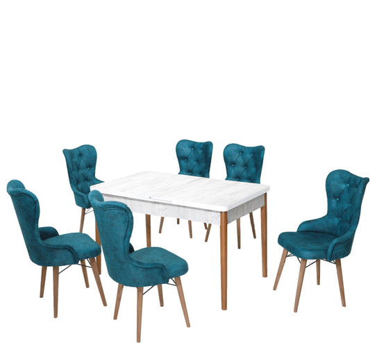 Lord Set masa 80*170 (extensibila) si scaune (6 bucati) Albastru / Desire Furniture - Desire Furniture