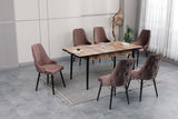 Set Masă (Mdf extensibila 80 x 130 (170)) + 6 Scaune Catifea Maro – Verona Modern Living,