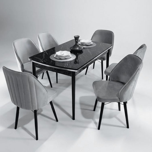 Sormis Set Extensibila 80x 135 (80 x 178) Si Scaun 6 Buc Gri Picior Negru