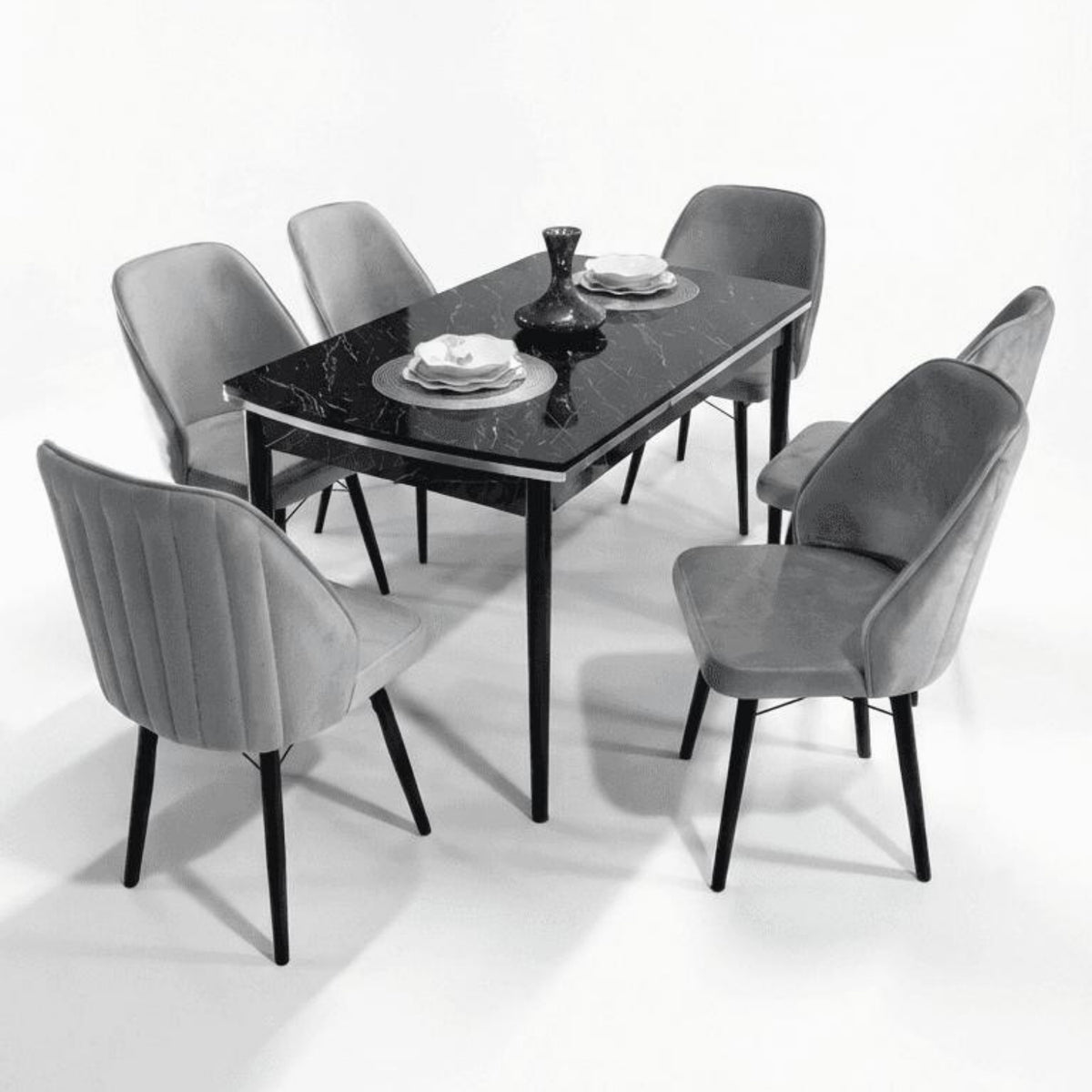 Sormis Set Extensibila 80x 135 (80 x 178) Si Scaun 6 Buc Gri Picior Negru