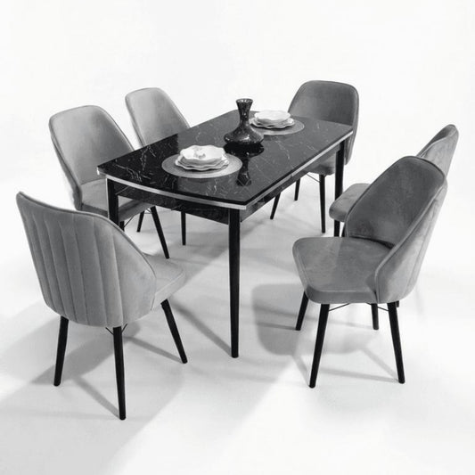 Sormis Set Extensibila 80x 135 (80 x 178) Si Scaun 6 Buc Gri Picior Negru