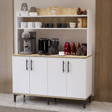 Dulap de Colț pentru Cafea Multifuncțional cu 2 Rafturi – Design Modern, Stejar &amp; PAL Alb Lucios