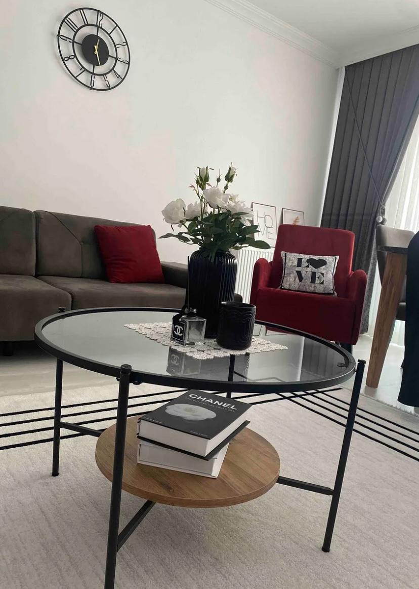 Masă de Cafea Rotundă – Design Modern cu Blat MDF Nanotech și Sticlă Securizată
