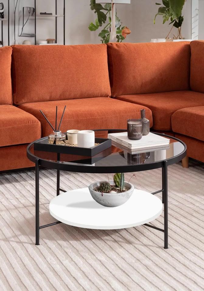Masă de Cafea Rotundă – Design Modern cu Blat MDF Nanotech și Sticlă Securizată