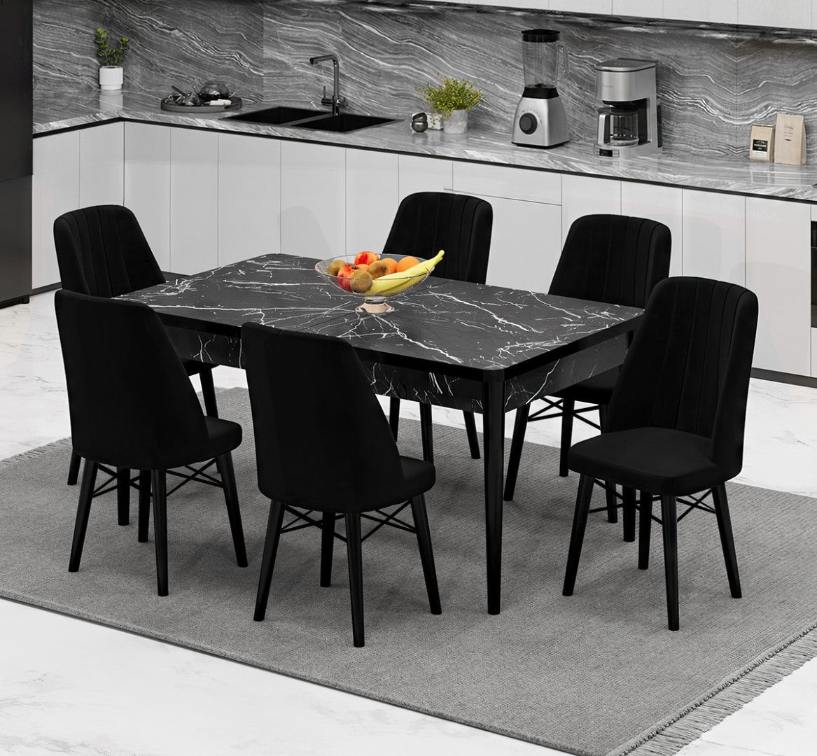 Babyface Madrid Set masa (extensibila) si scaune (2,4 sau 6 bucati) Negru / Desire Furniture - Desire Furniture