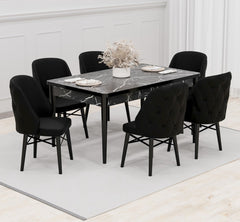 Babyface Lexus Set masa 80*170 (extensibila) si scaune (6 bucati) Negru / Desire Furniture - Desire Furniture