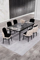 Babyface Alfa Set masa (extensibila) si scaune (2,4 sau 6 bucati) Negru-Crema / Desire Furniture - Desire Furniture