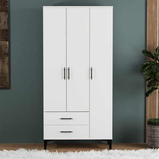 Dulap cu 3 Uși și 2 Sertare – Design Modern, Alb Lucios, PAL Premium