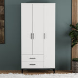 Dulap cu 3 Uși și 2 Sertare – Design Modern, Alb Lucios, PAL Premium