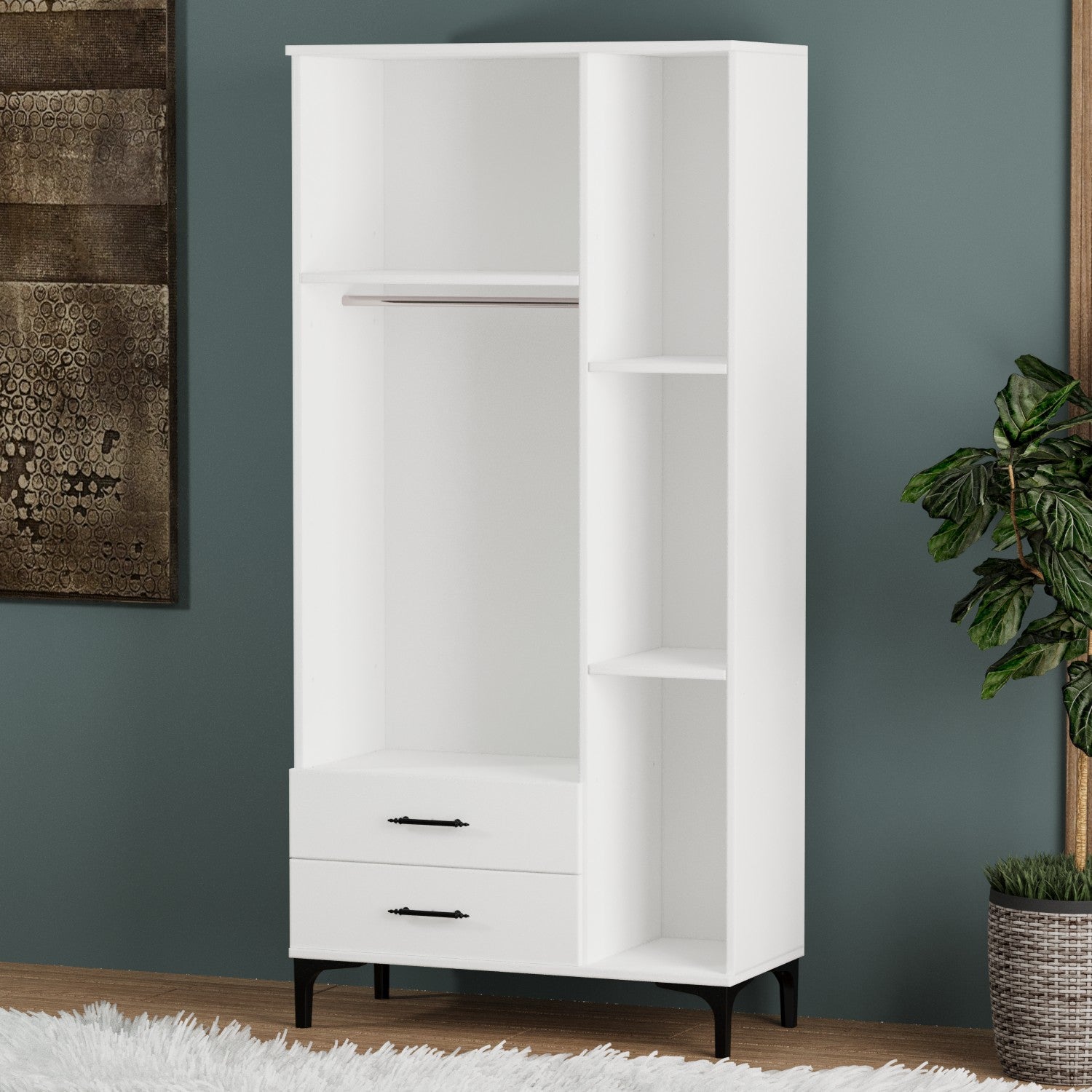 Dulap cu 3 Uși și 2 Sertare – Design Modern, Alb Lucios, PAL Premium