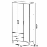 Dulap cu 3 Uși și 2 Sertare – Design Modern, Alb Lucios, PAL Premium