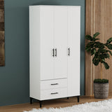 Dulap cu 3 Uși și 2 Sertare – Design Modern, Alb Lucios, PAL Premium