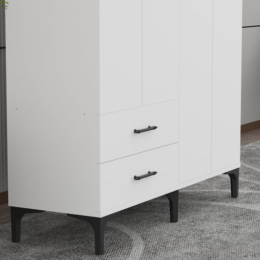 Dulap cu 4 Uși și 2 Sertare – Design Modern, Alb Lucios, PAL Premium
