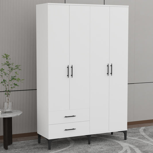 Dulap cu 4 Uși și 2 Sertare – Design Modern, Alb Lucios, PAL Premium