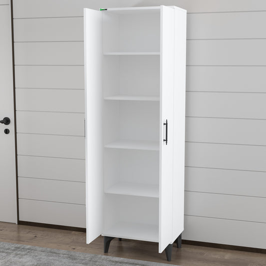 Dulap cu Rafturi pentru Haine – Design Modern, Alb Lucios