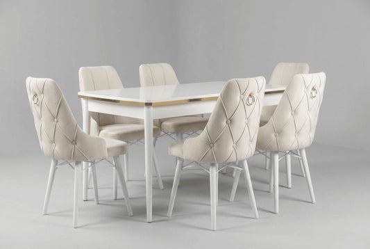 Leo Set Extensibila 80x 135 (80 x 178) Si Scaun 6 Buc Crem