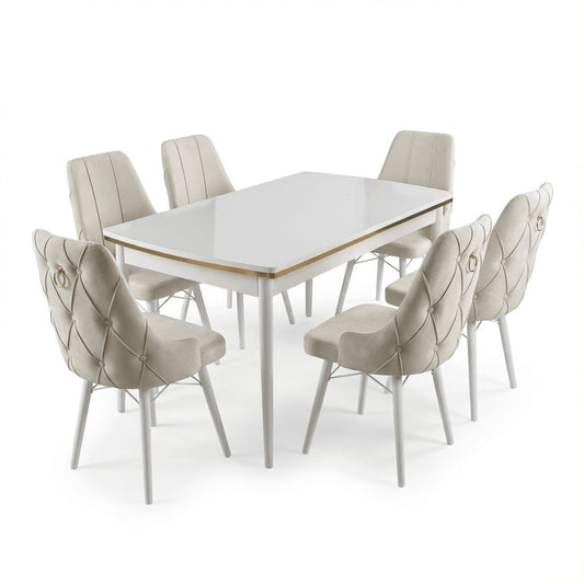 Leo Set Extensibila 80x 135 (80 x 178) Si Scaun 6 Buc Crem