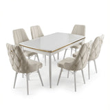 Leo Set Extensibila 80x 135 (80 x 178) Si Scaun 6 Buc Crem