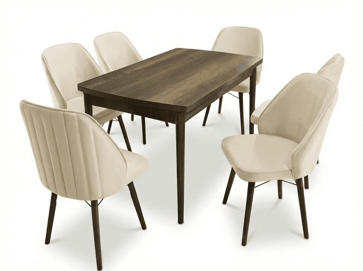 Sormis Set Extensibila 80x 135 (80 x 178) Si Scaun 6 Buc Crem Picior Nuc