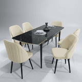 Sormis Set Extensibila 80x 135 (80 x 178) Si Scaun 6 Buc Crem Picior Negru